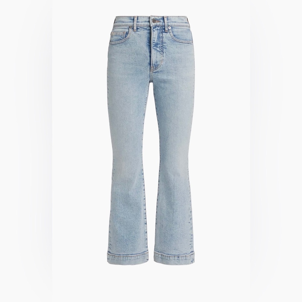 Veronica Beard Carson High-Rise Ankle Flare Jeans in Pale Stone